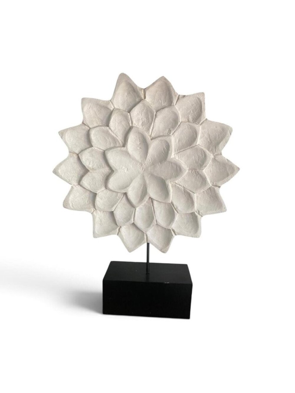 Wildwood Floral Sculpture 20 Inch High Hand Carved White Flower Designer Home